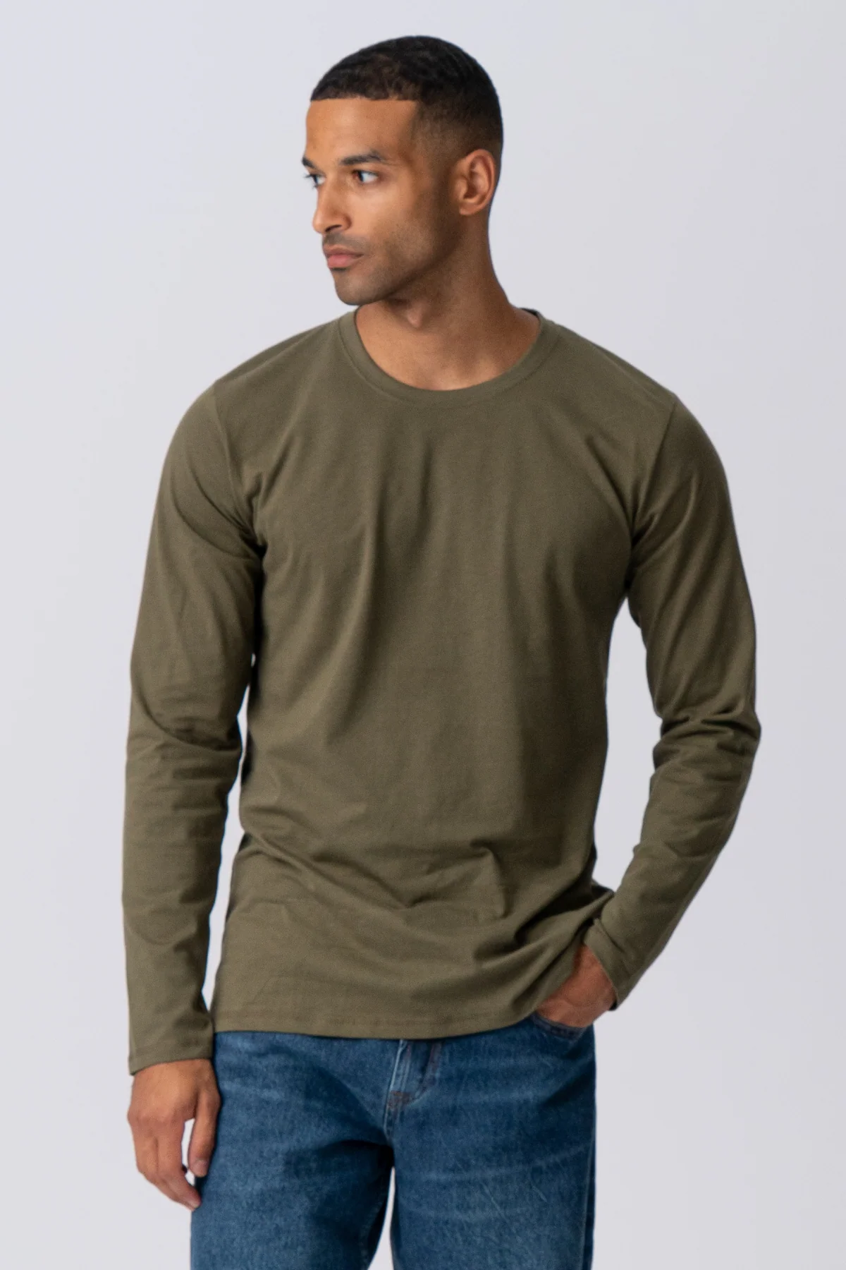 Basic Long-sleeved T-shirt - Army Green - Image 3