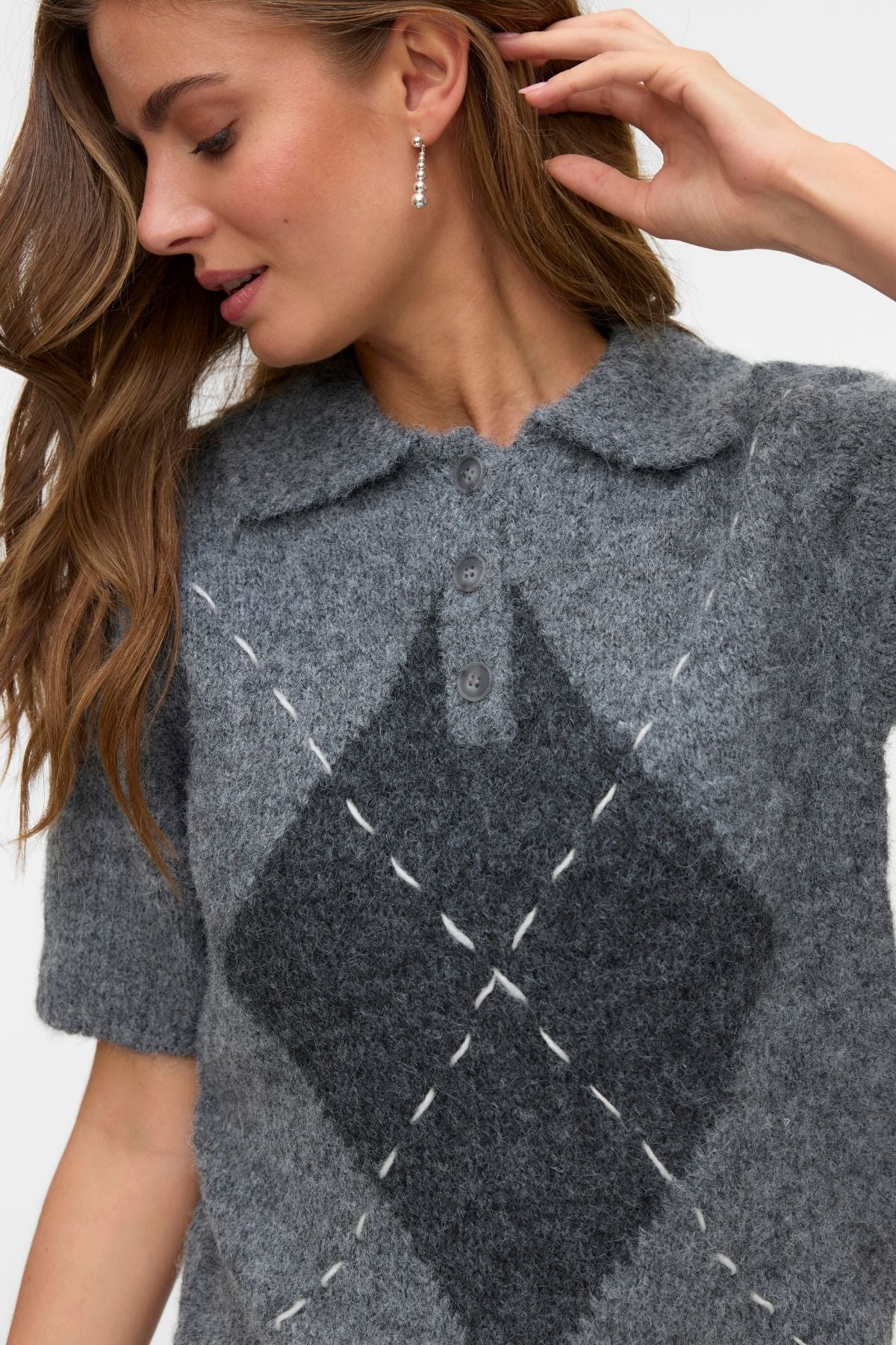 Bliss 2/4 Poloneck Pullover -  Medium Grey Melange - Image 2