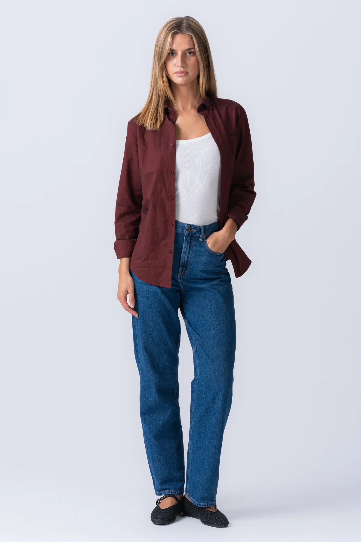 Boyfriend Oxford Shirt - Burgundy - Image 5