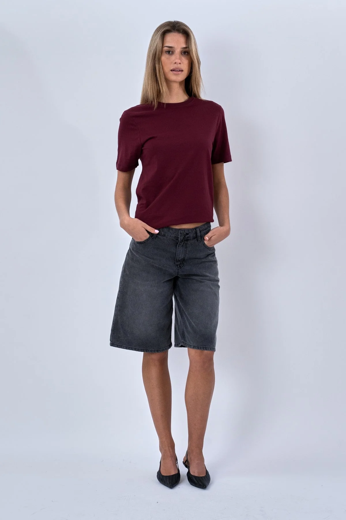 Boyfriend Tee - Burgundy Red - Image 2