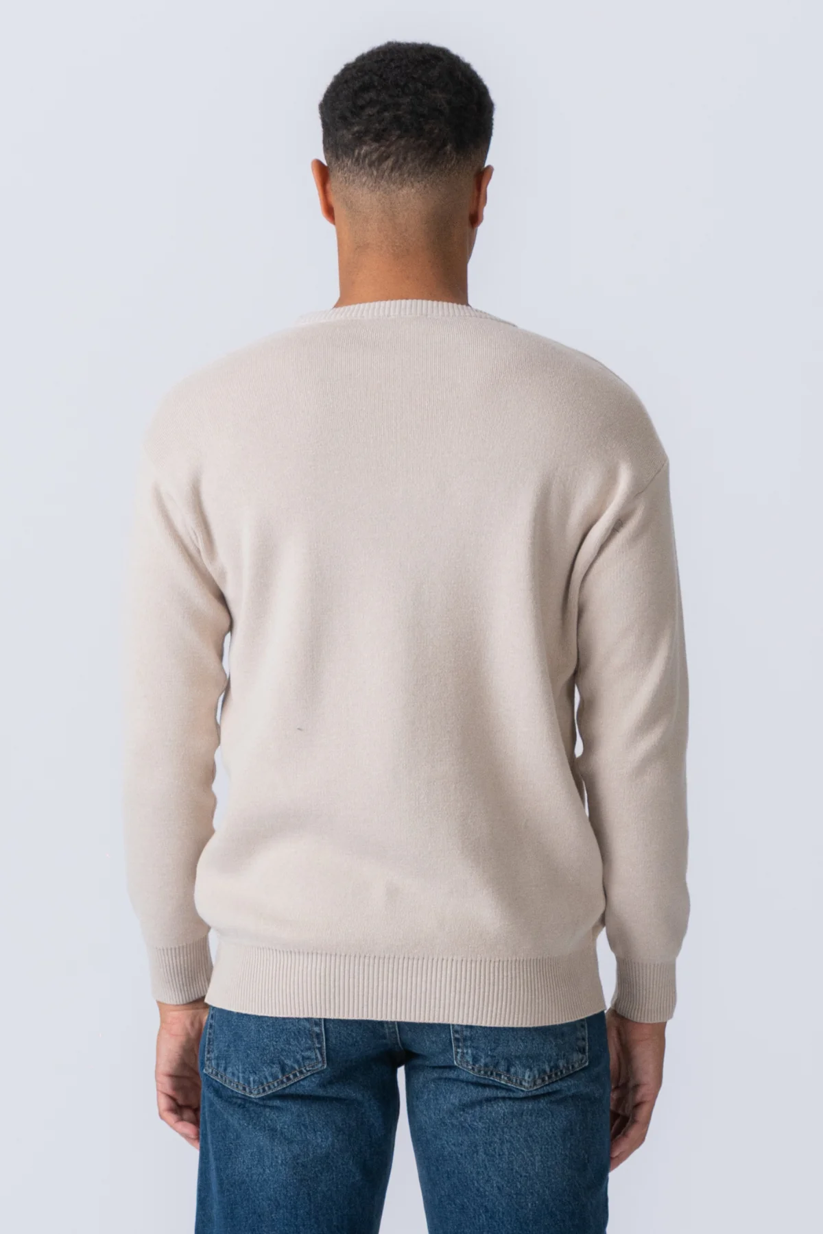 Crewneck Knit Sweater - Light Beige - Image 5