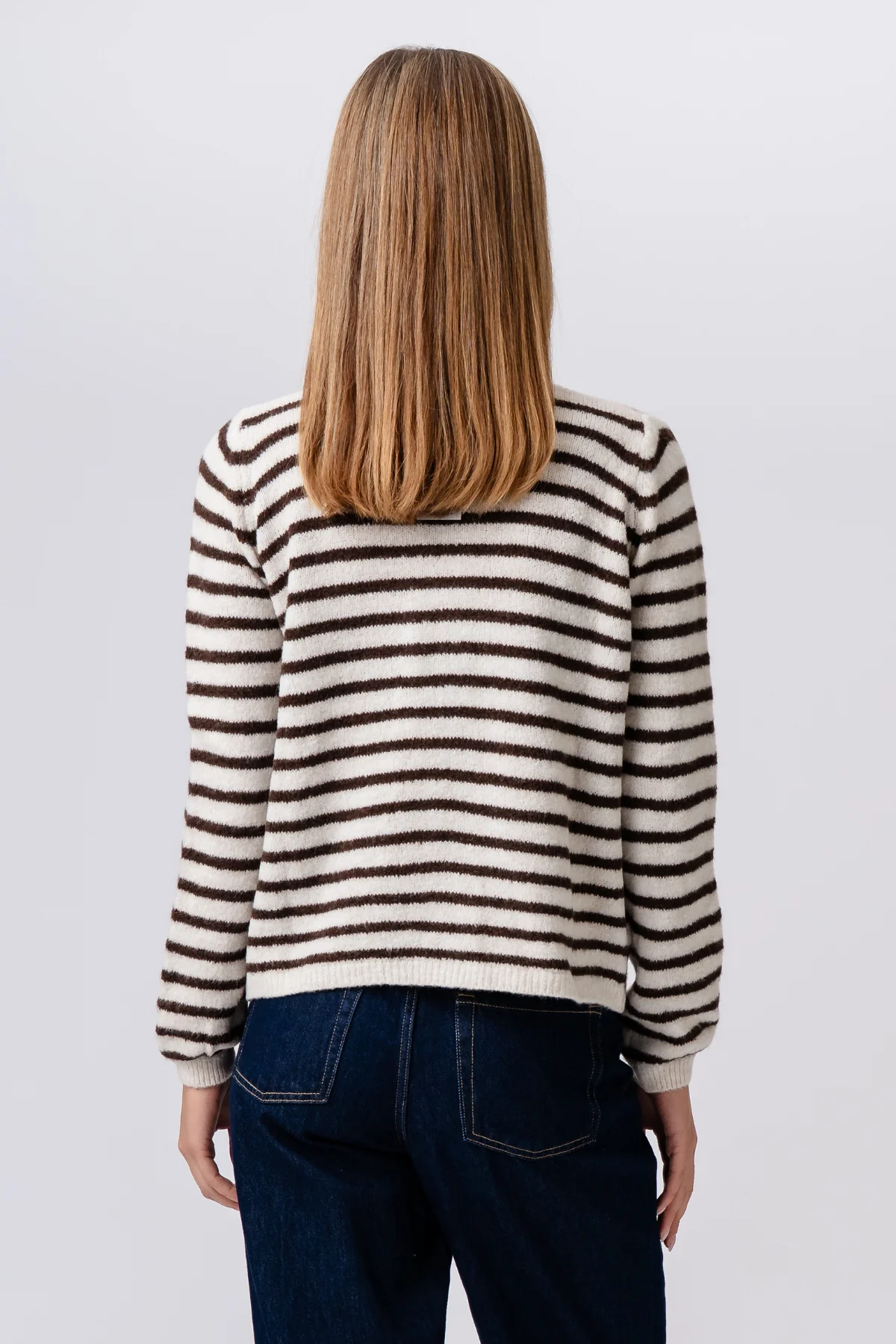 Crizette Striped Knit Cardigan - Off White/Brown - Image 7