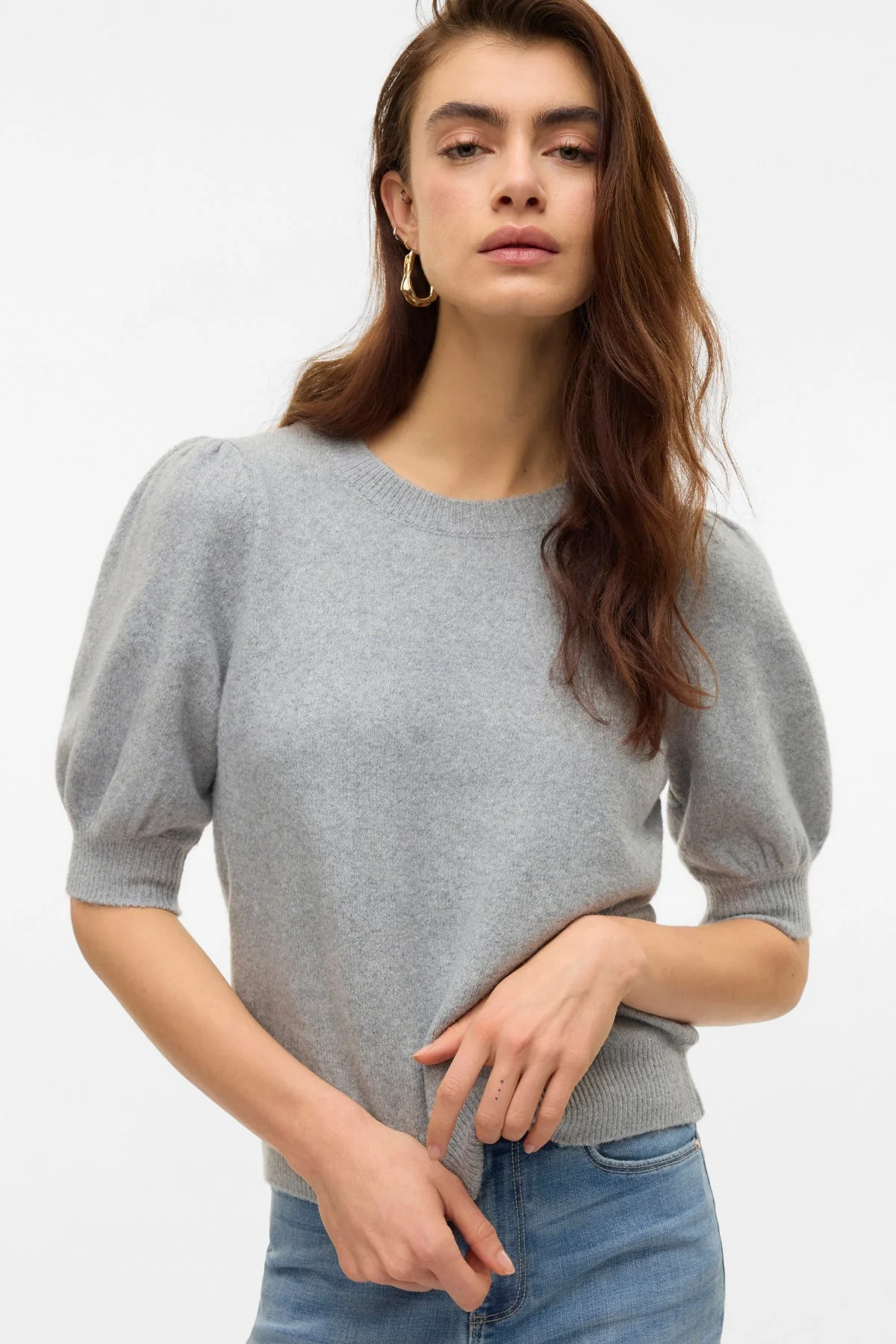 Doffy O-Neck Pullover - Light Grey Melange - Image 3