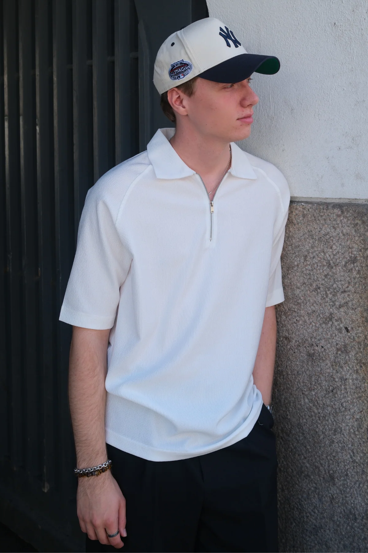 Enzo Short Sleeve Half Zip - White - Image 2
