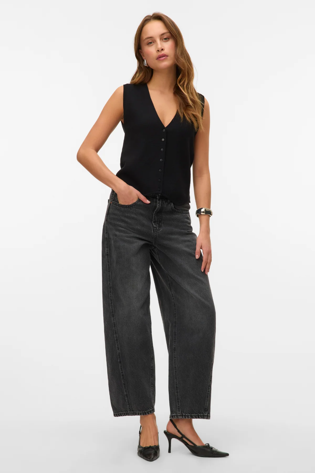 Gold V-Neck Vest - Black - Image 2