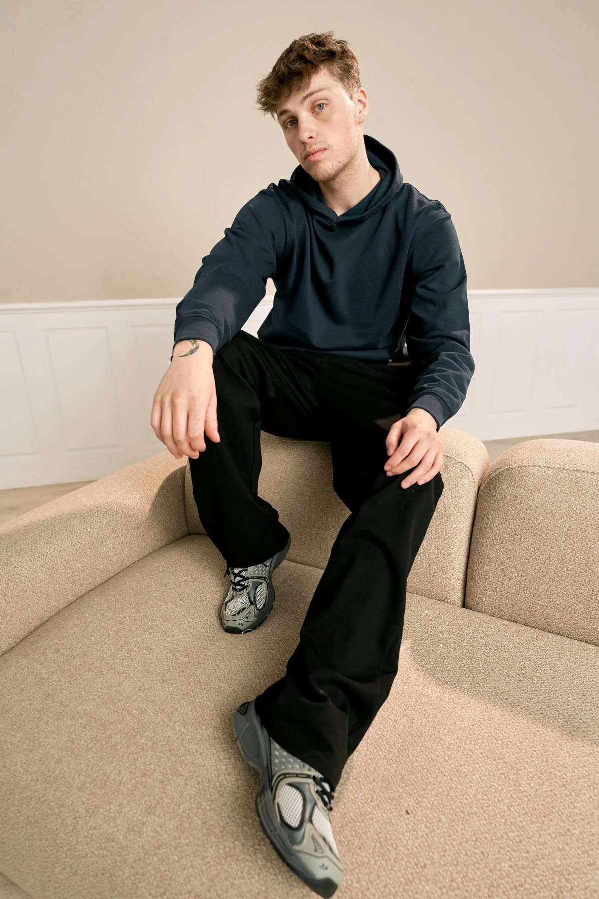 Hoodie Without Drawstring - Navy - Image 3