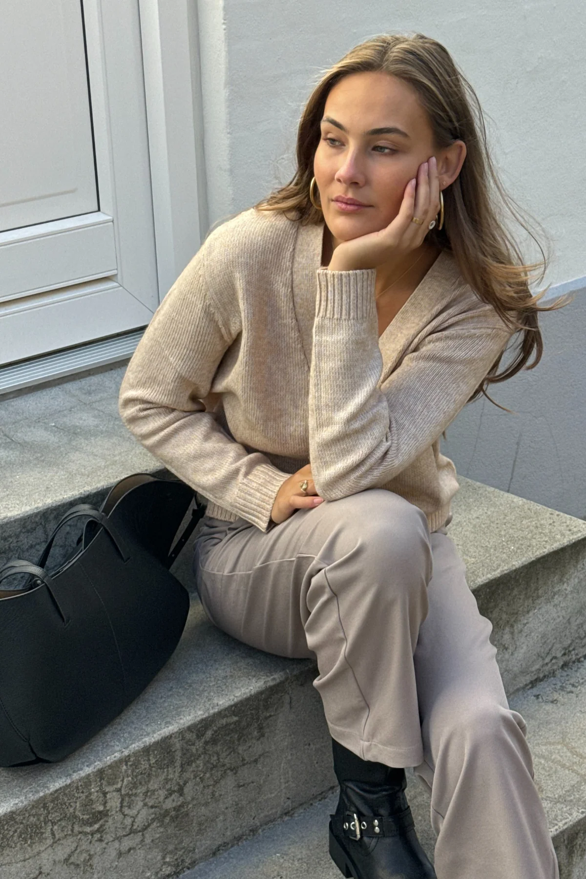 Knitted Cardigan - Beige - Image 5