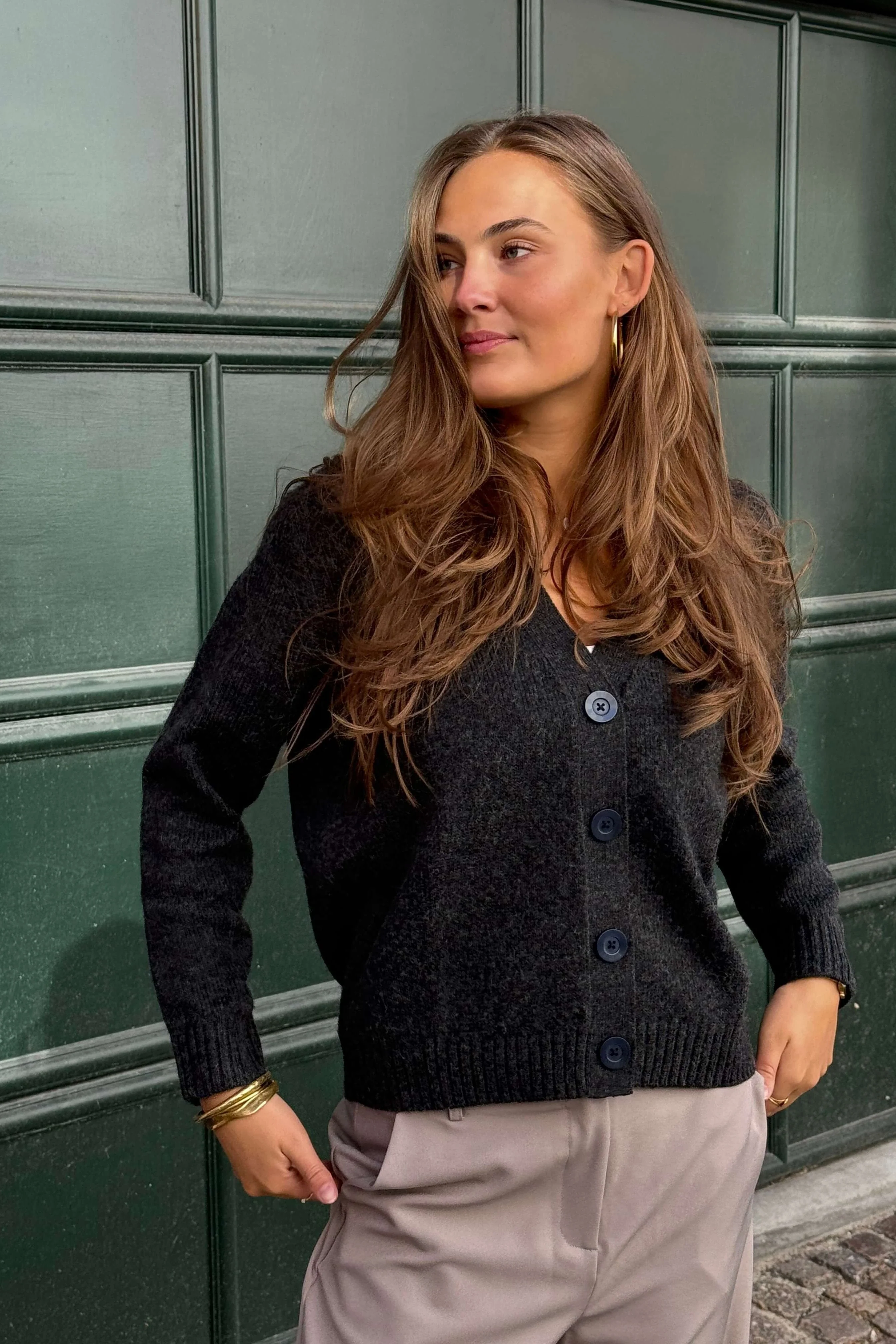 Knitted Cardigan - Dark Grey Melange - Image 7
