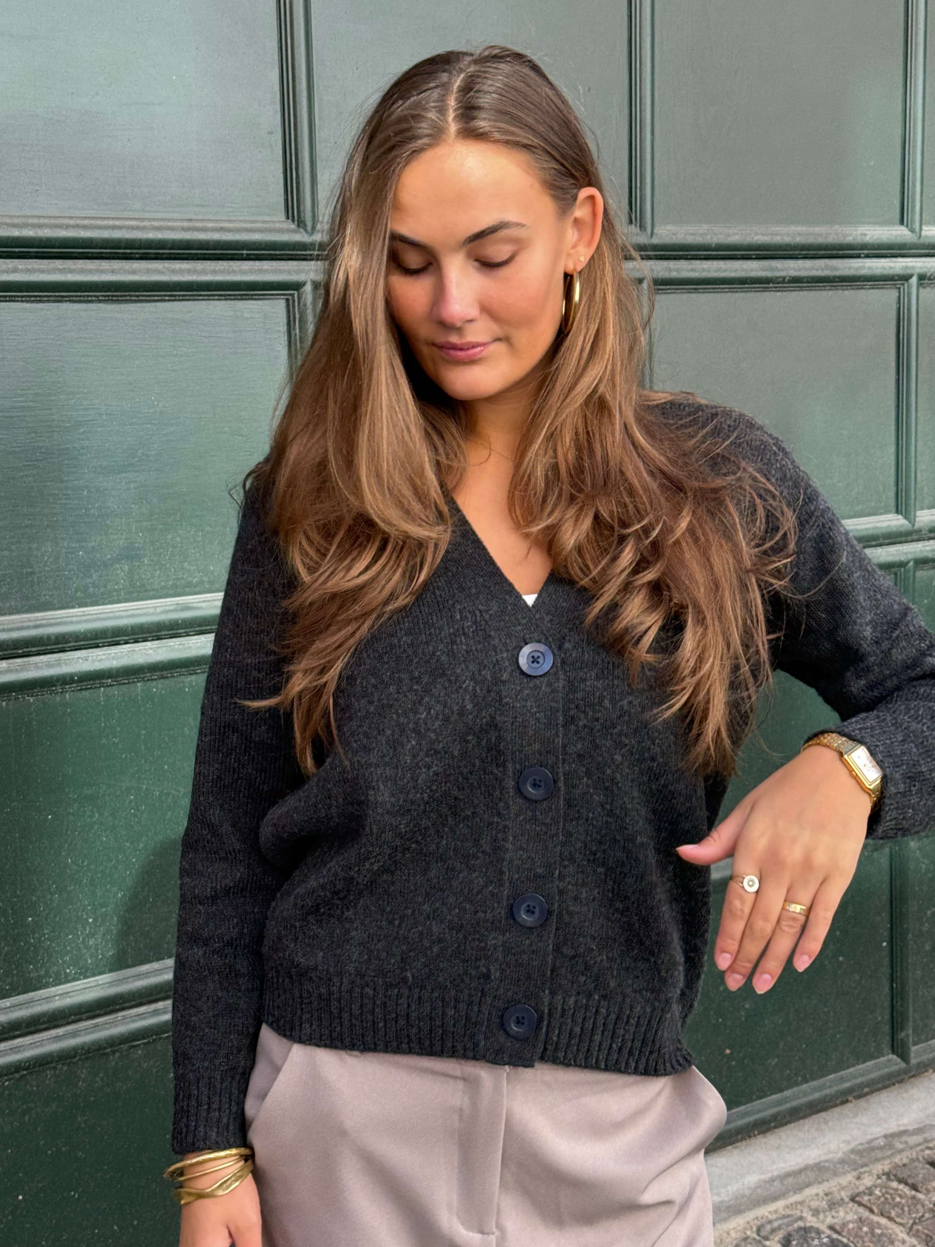 Knitted Cardigan - Dark Grey Melange - Image 8