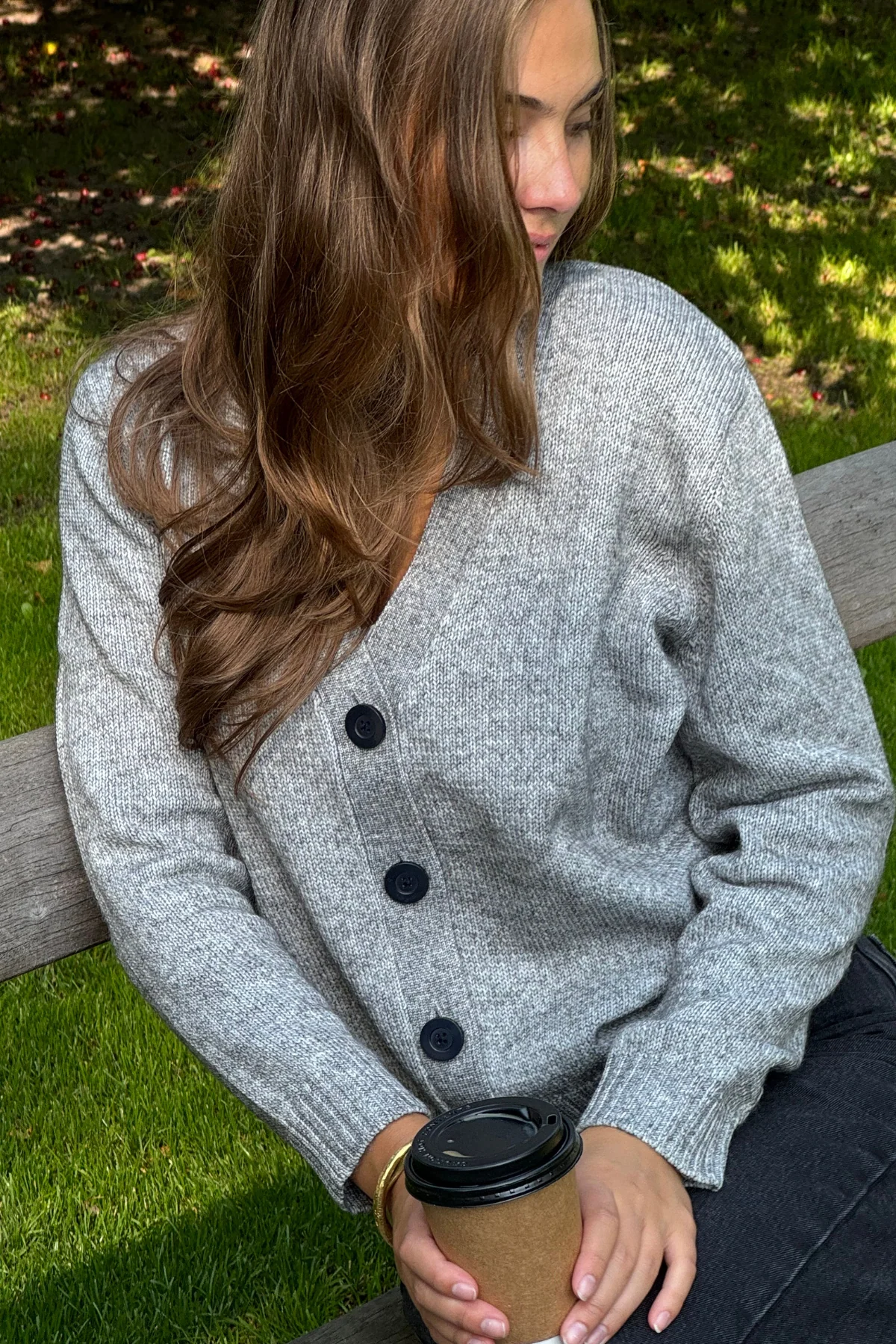 Knitted Cardigan - Light Grey Melange - Image 3