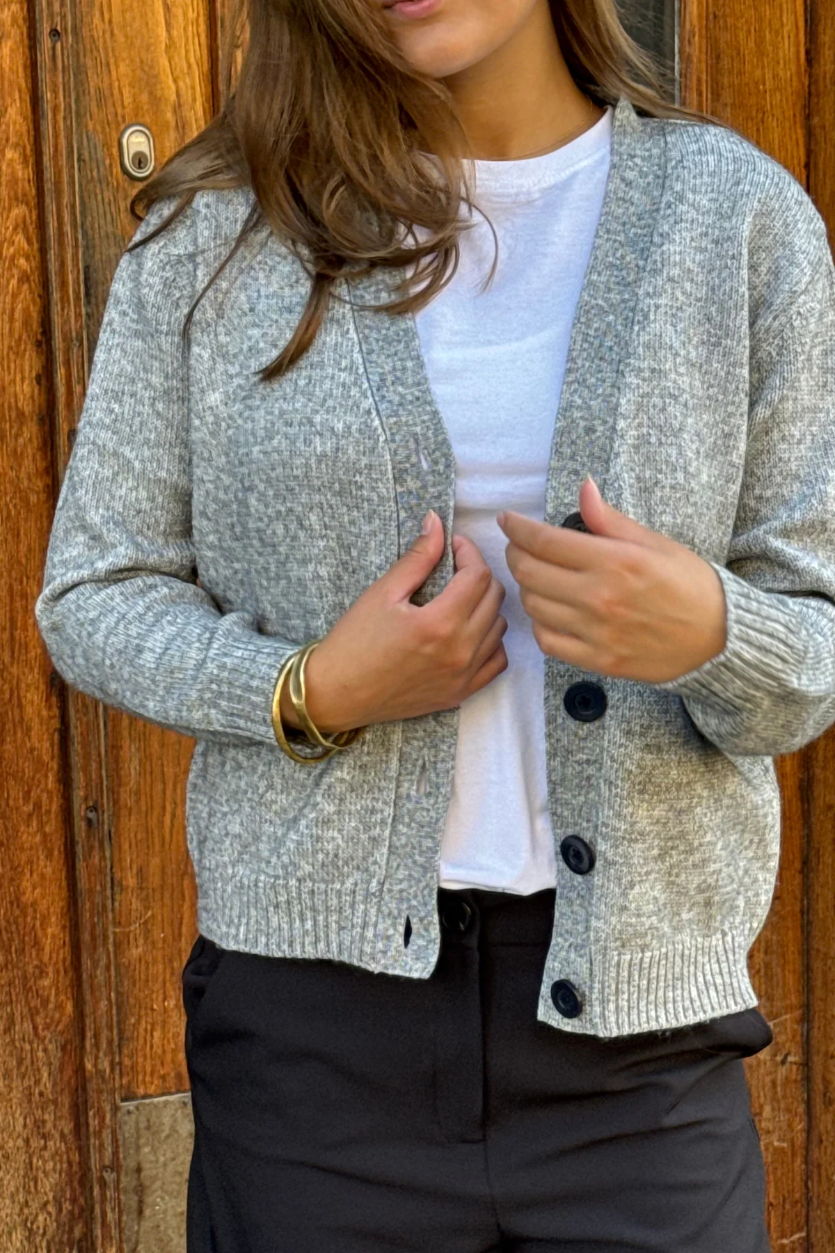 Knitted Cardigan - Light Grey Melange - Image 4