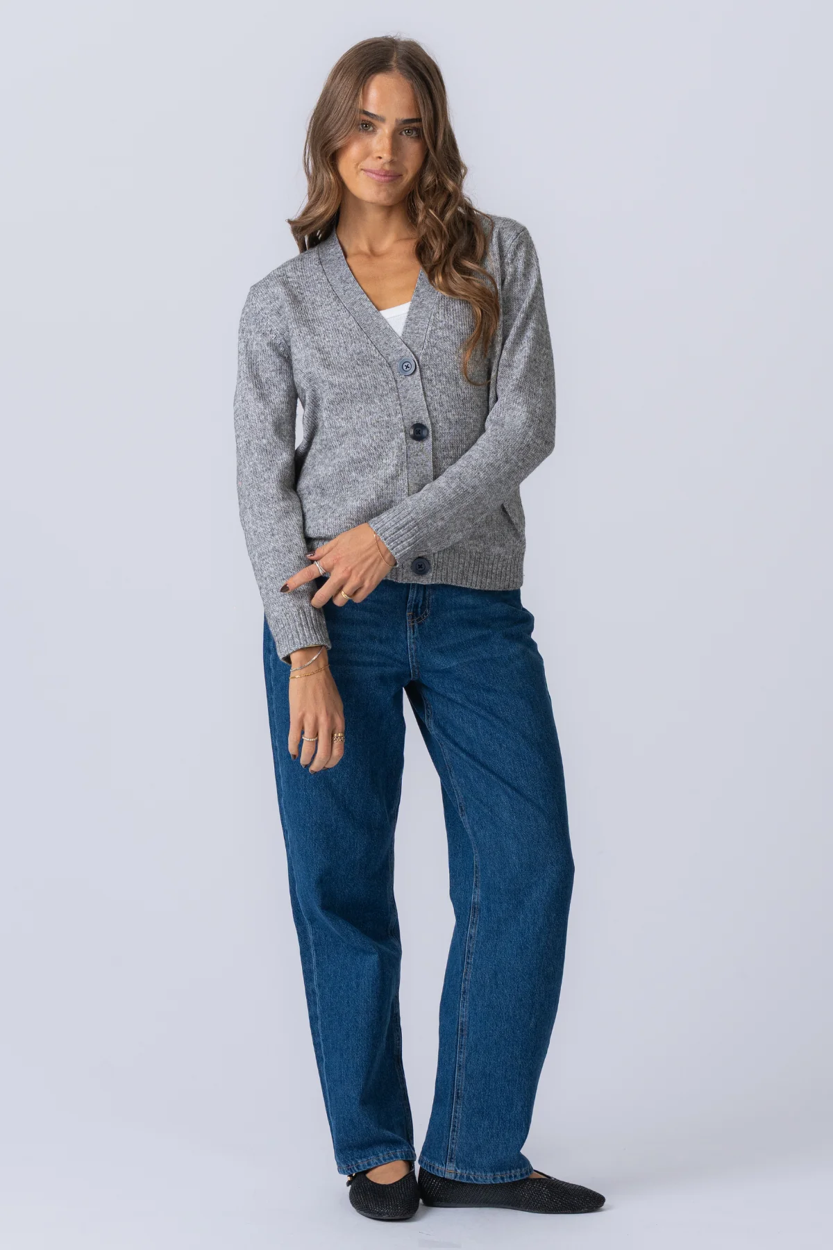 Knitted Cardigan - Light Grey Melange - Image 5
