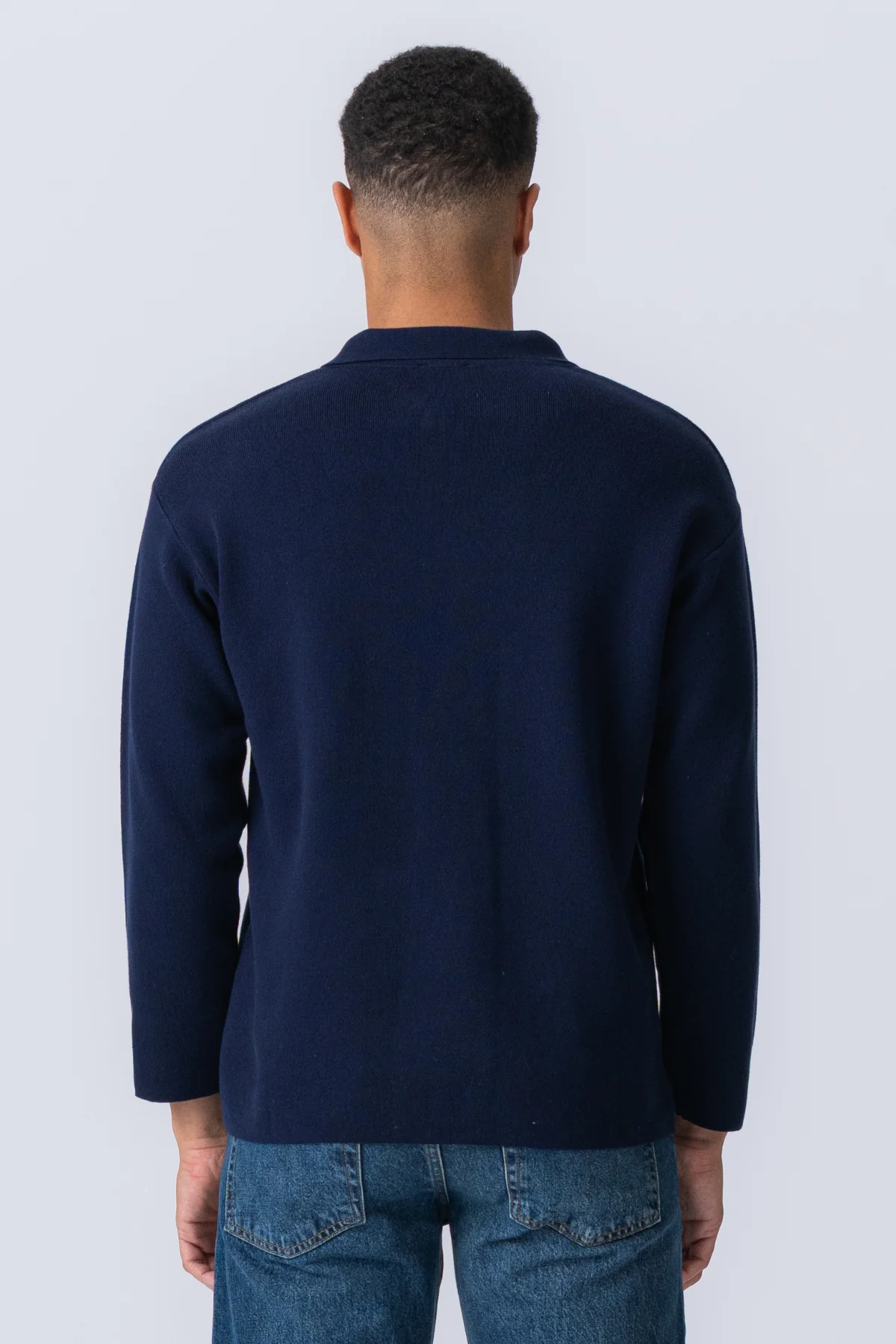Knitted Long Sleeve Polo - Navy - Image 5