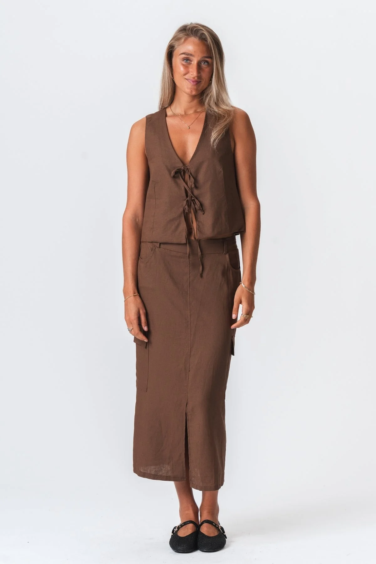 Linen Skirt - Brown - Image 3