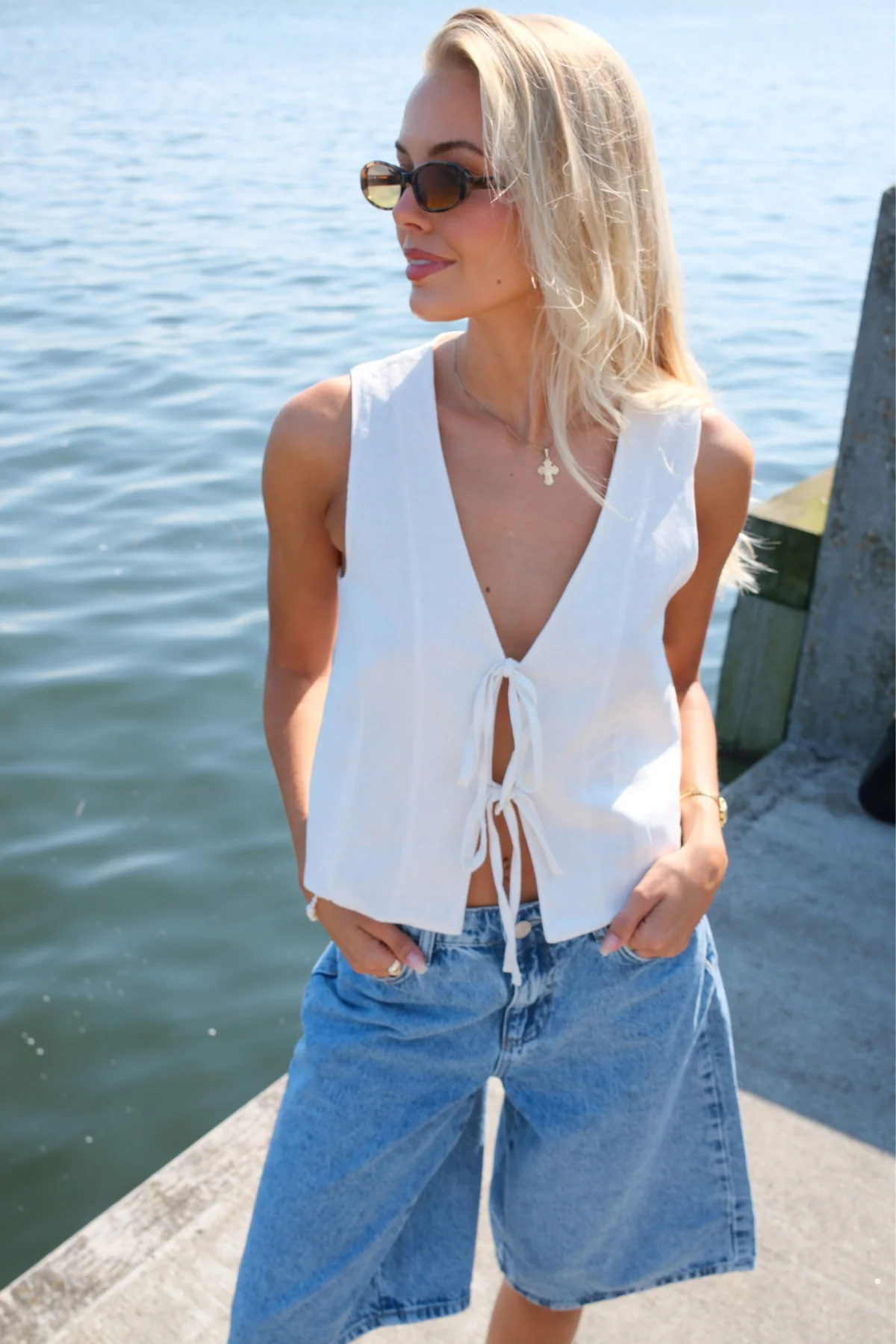 Linen Vest - Off White - Image 4