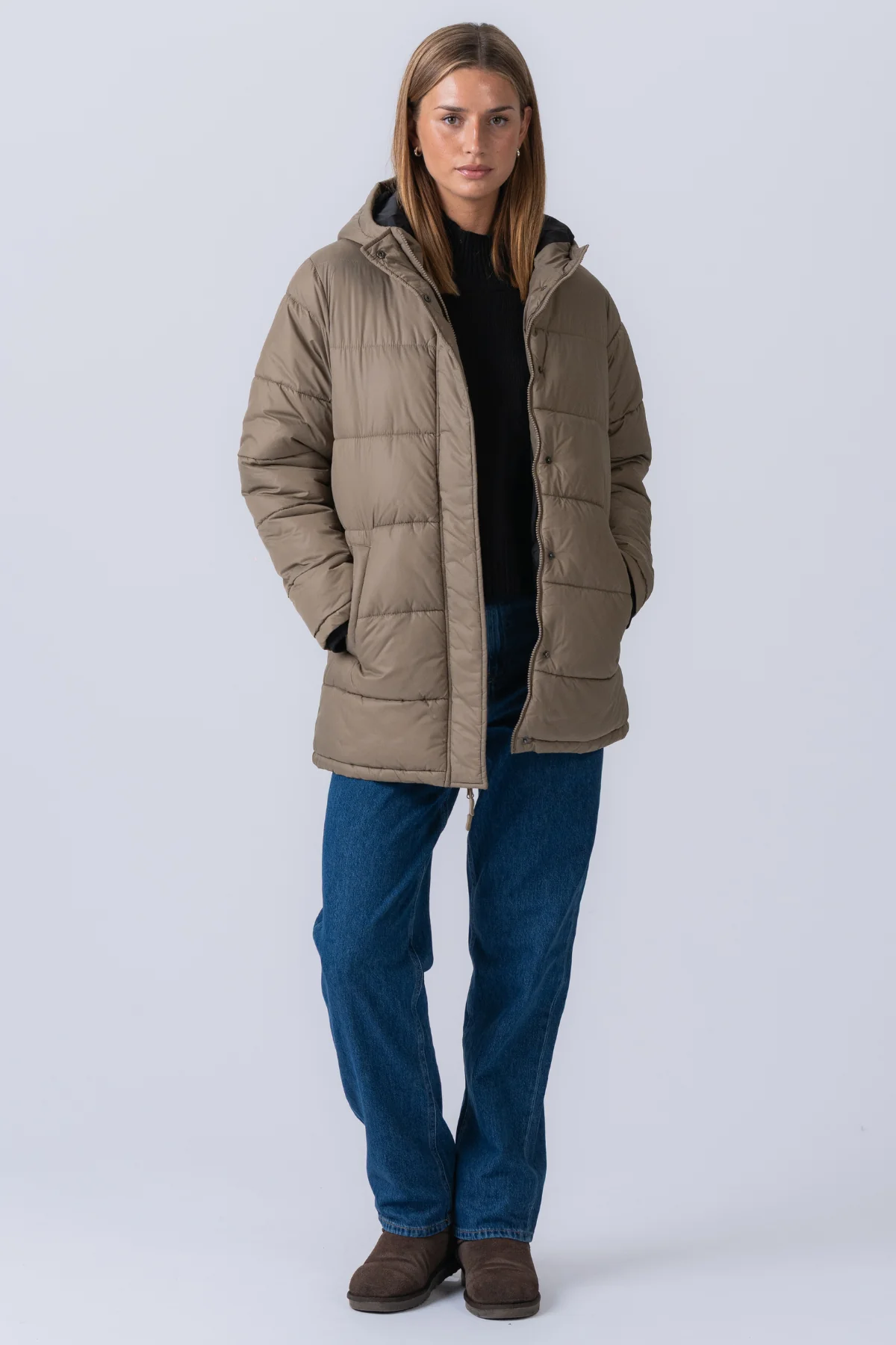 Long Puffer Jacket - Sand - Image 6