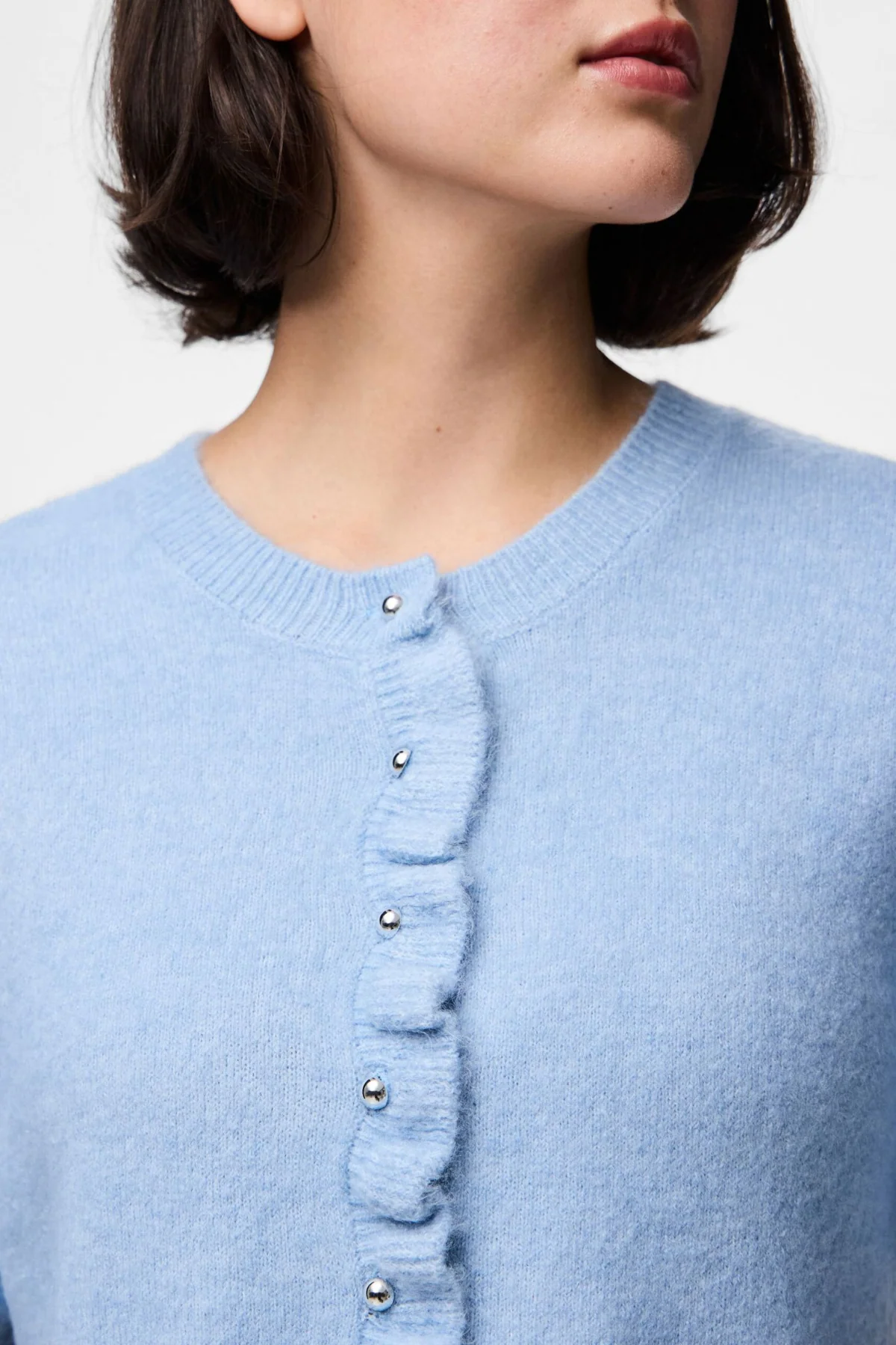 Lydia Frill Knit Cardigan - Cashmere Blue - Image 3