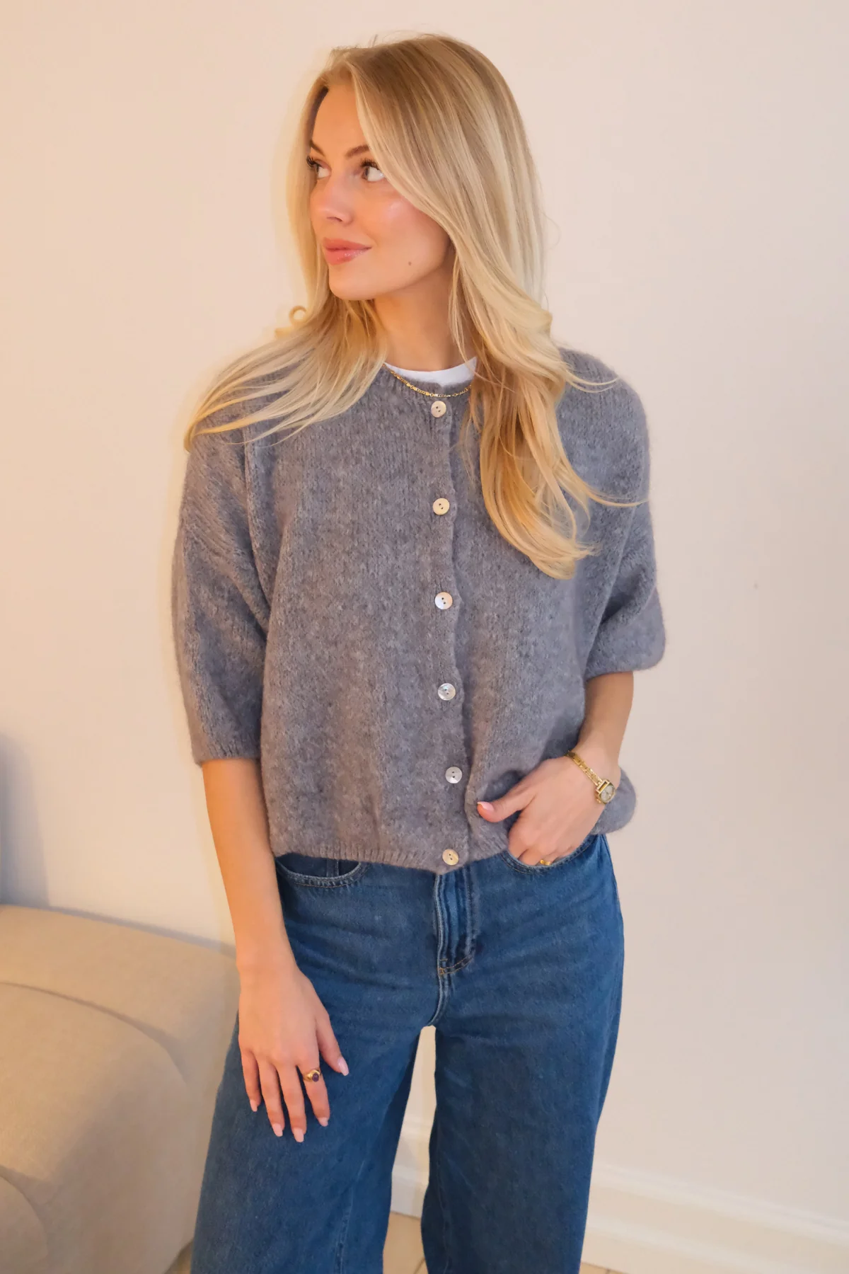 Mary Short Sleeved Knit - Grey - Image 5