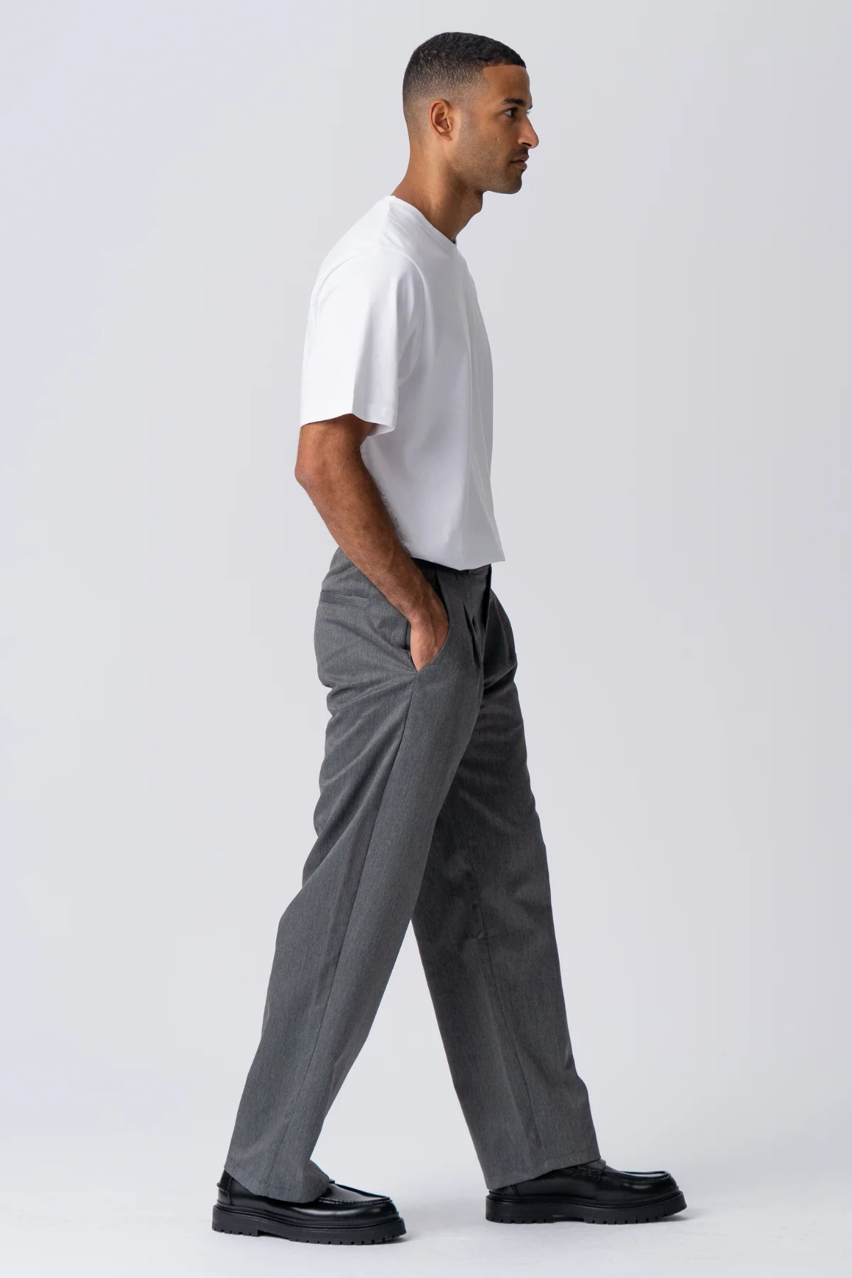 Pleated Wide Suit Pants - Light Grey - Image 3