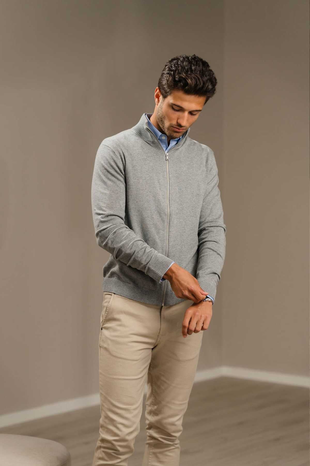 Pullover Zip Cardigan - Grey Melange - Image 2