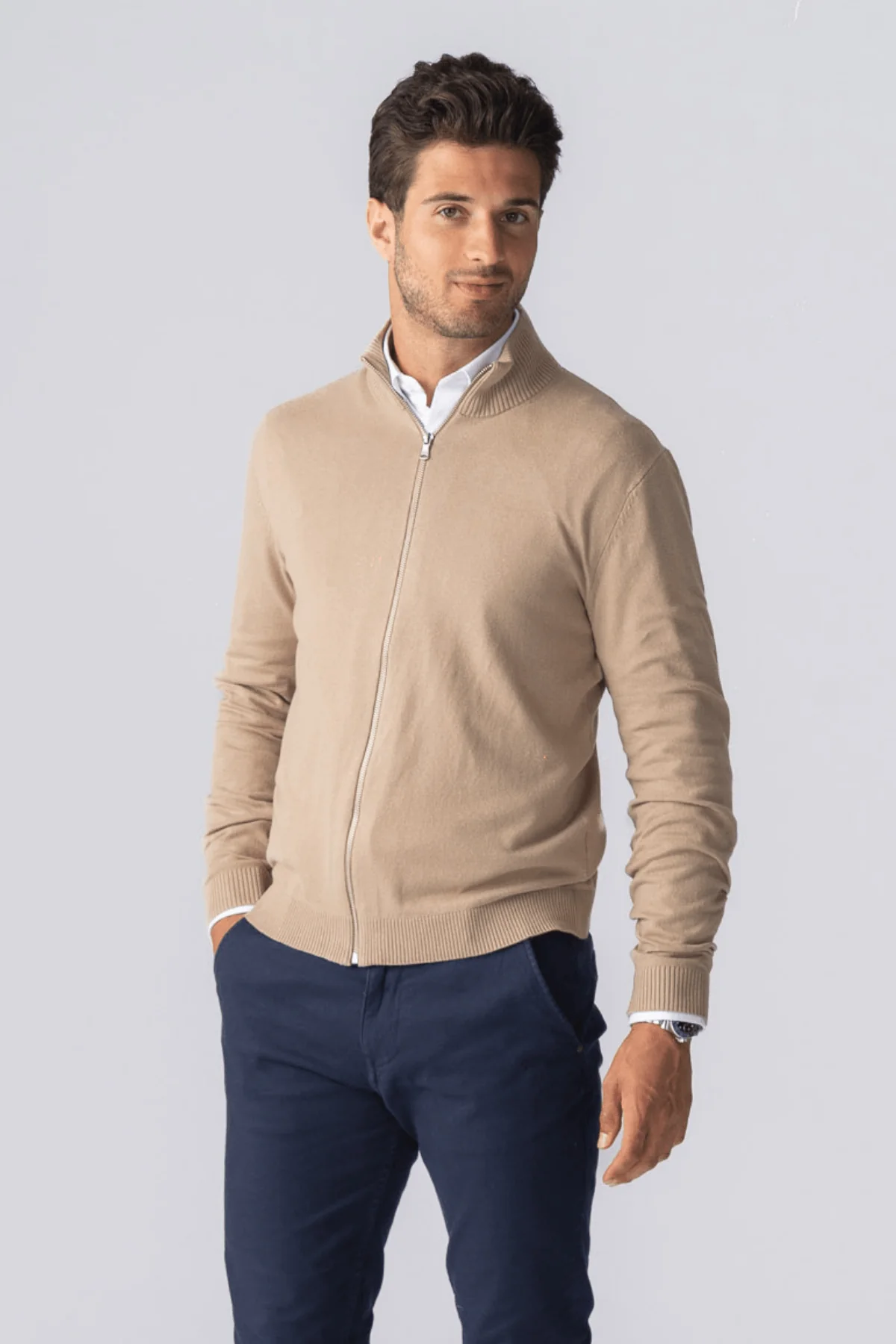 Pullover Zip Cardigan - Sand - Image 3
