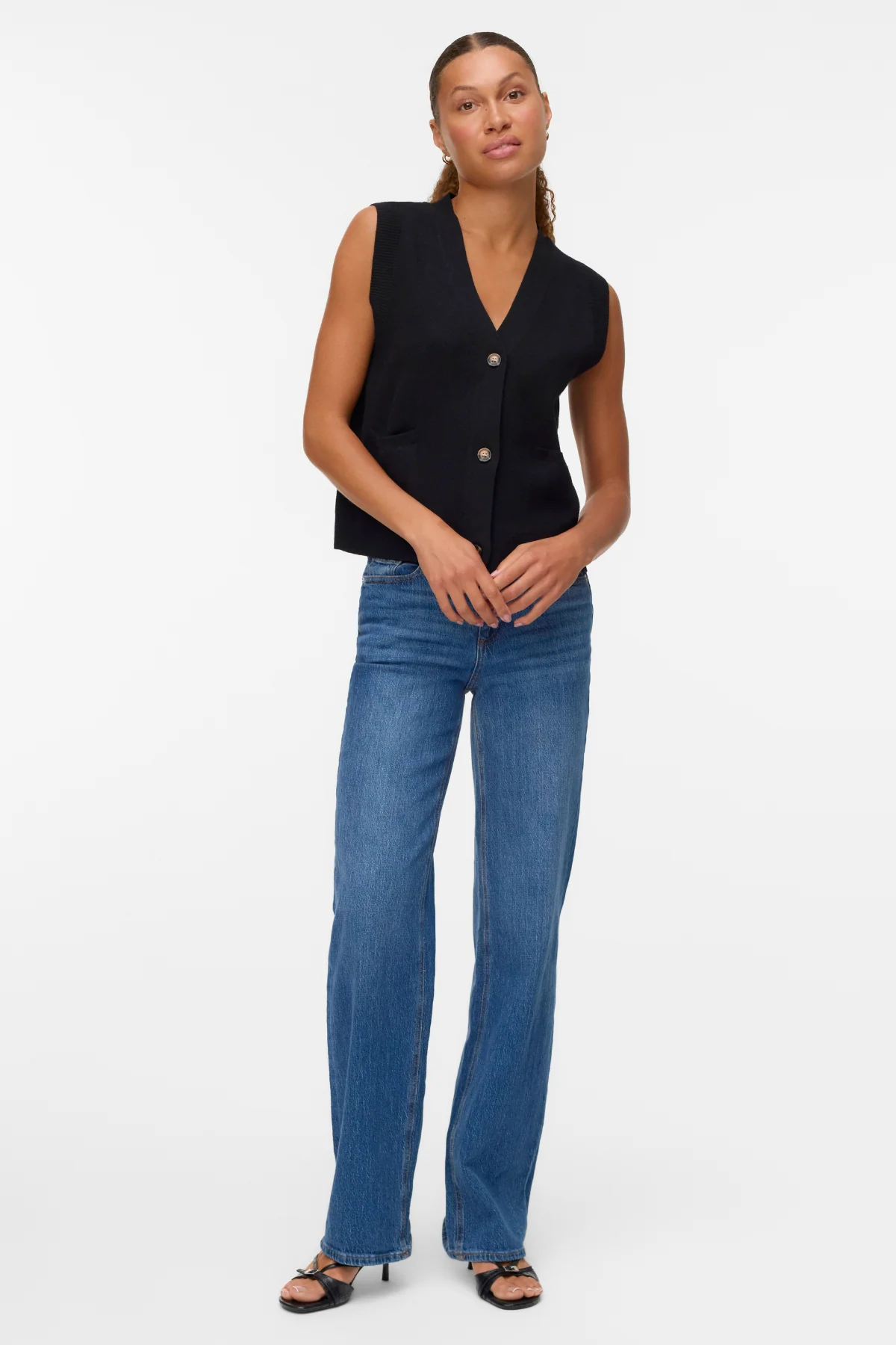 Saba V-Neck Button Vest - Black - Image 2