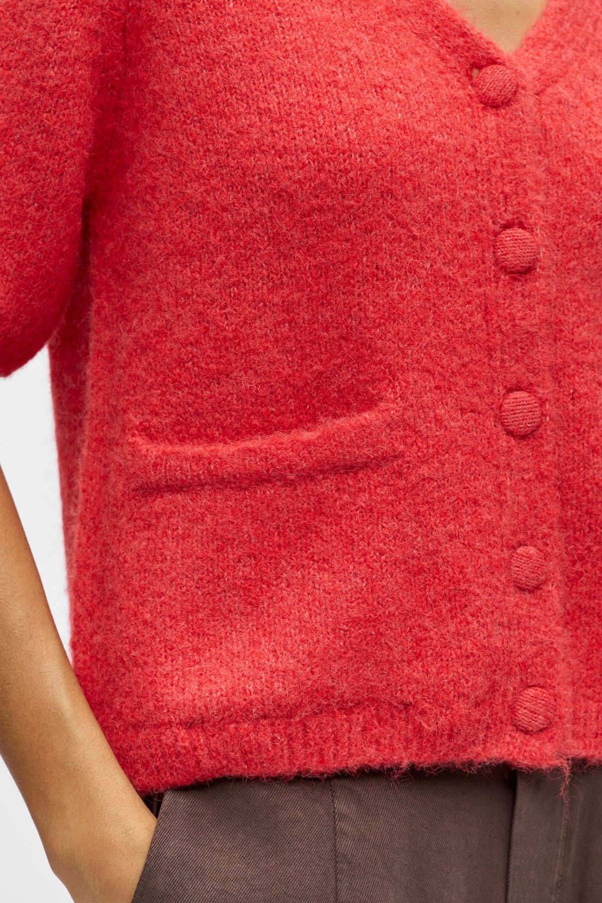 Saggia V-Neck Knit Cardigan - Poinsettia Melange - Image 3