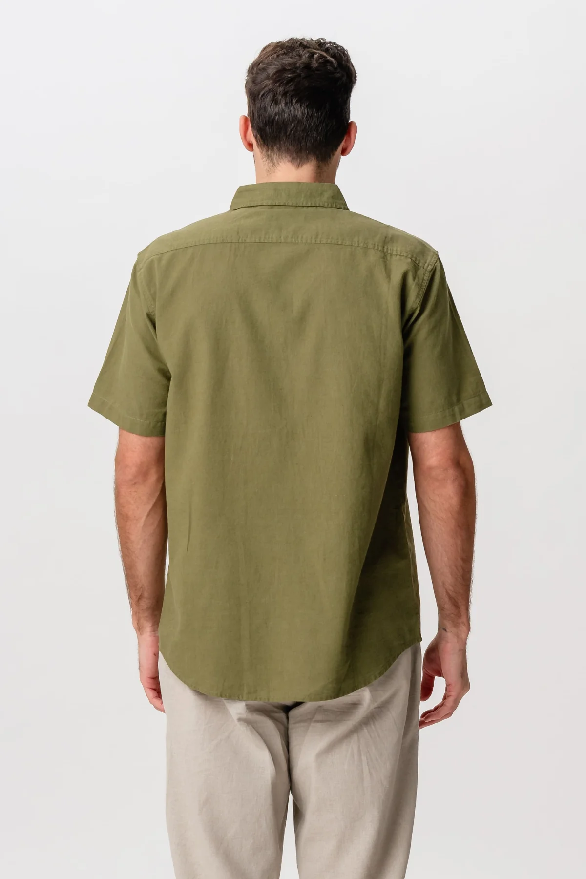 Short Sleeve Linen Shirt - Green - Image 5