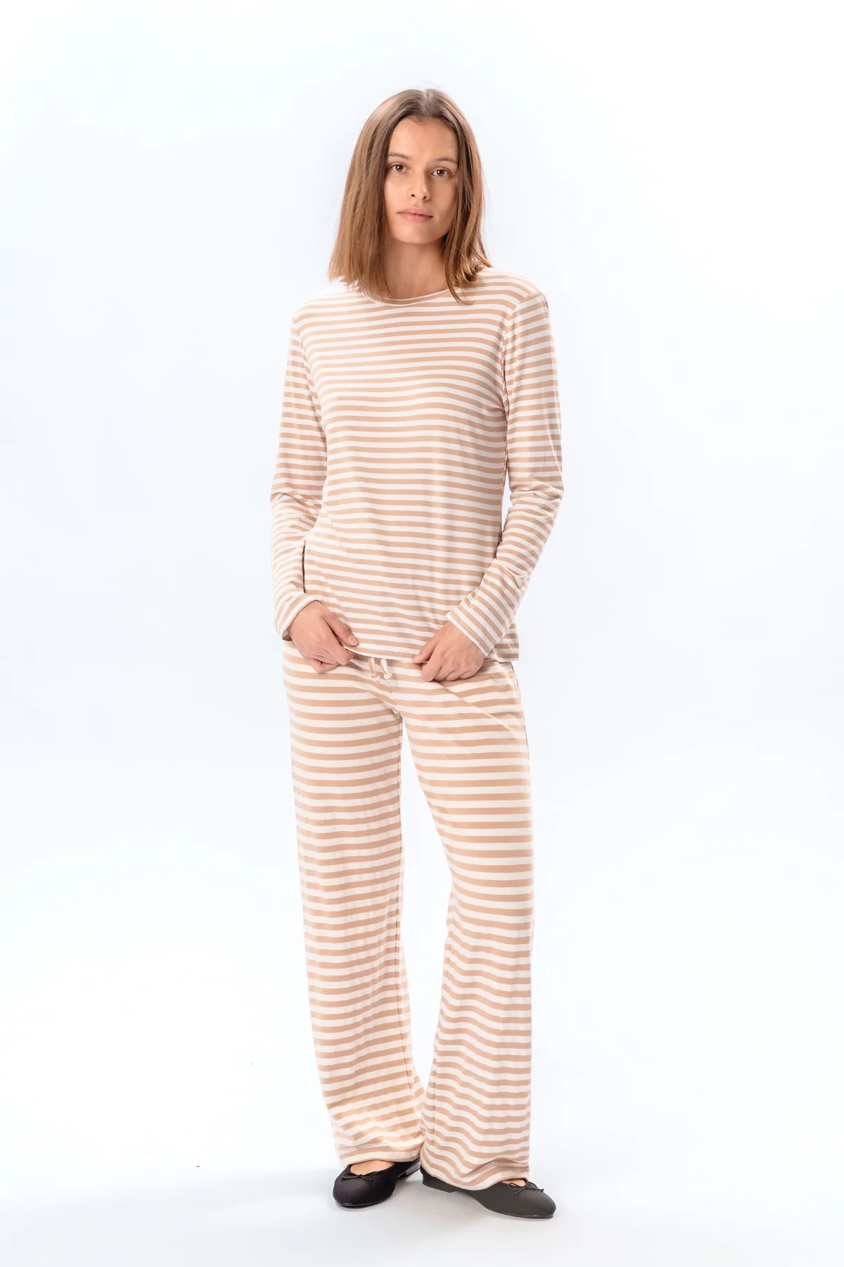 Stripped Long Sleeve Slim Fit - Beige - Image 3
