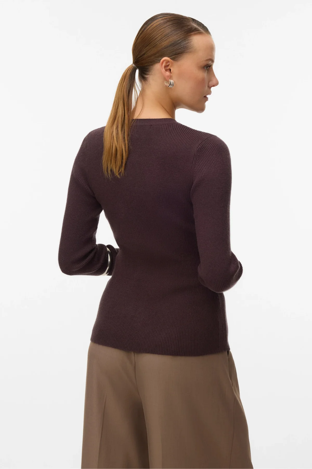 Ukino O-Neck Knit Cardigan - Chocolate Plum - Image 6